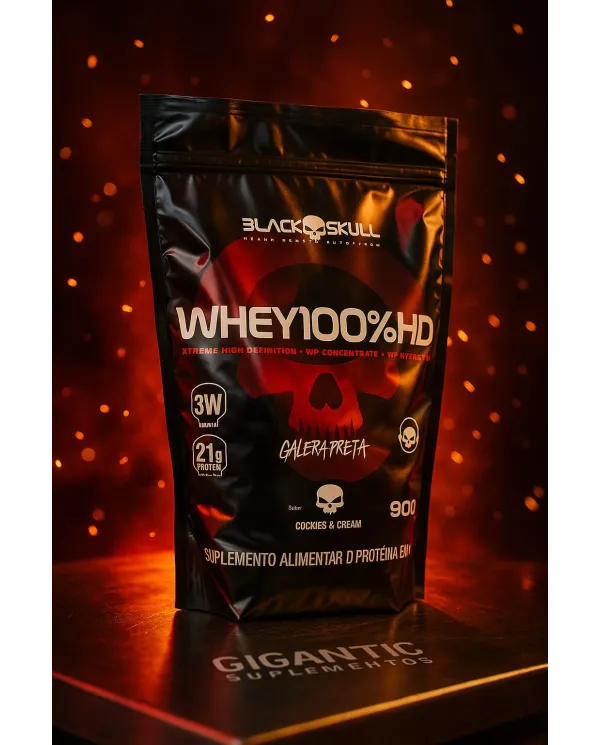 Whey 100% HD Black Skull 900g 3W Proteína Concentrada Isolada Hidrolisada