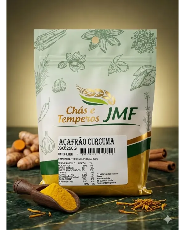Açafrão Cúrcuma em Pó 250g Chás e Temperos JMF Sem Glúten
