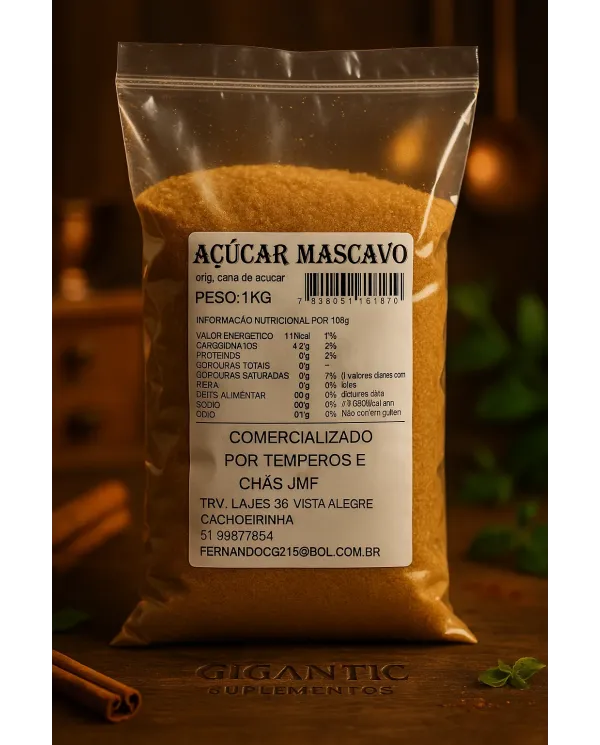 Açúcar Mascavo Natural 1kg – Sem Glúten – Produto Alimentício de Cana-de-Açúcar