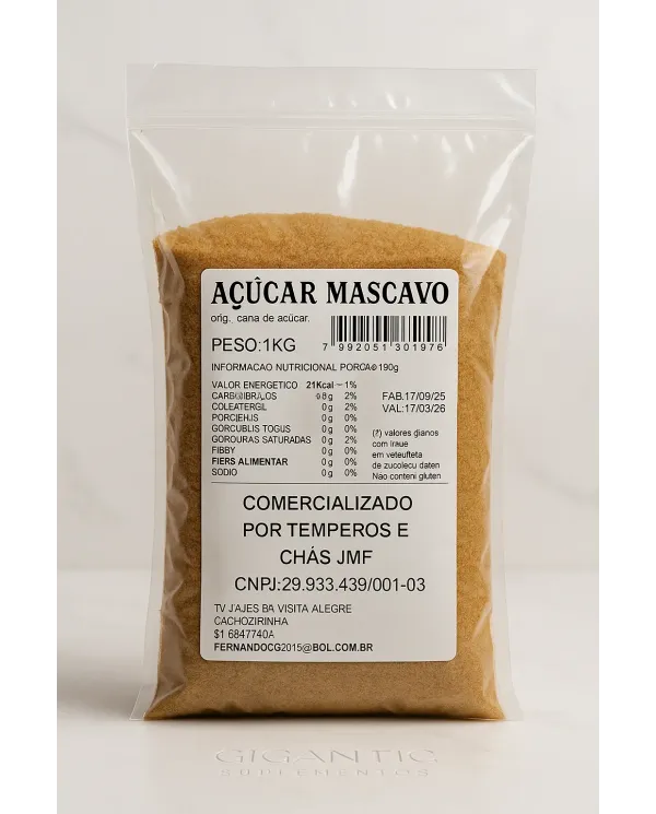 Açúcar Mascavo Natural 1kg – Sem Glúten – Produto Alimentício de Cana-de-Açúcar