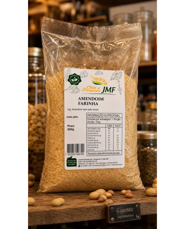 Farinha de Amendoim JMF 500g Amendoim Sem Pele Moído Com Glúten
