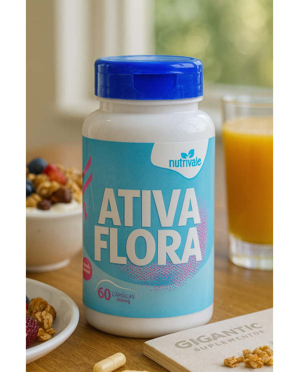 Ativa Flora Nutrivale 500mg 60 Cápsulas – Suplemento Rico em Fibras com Banana Verde e Psyllium