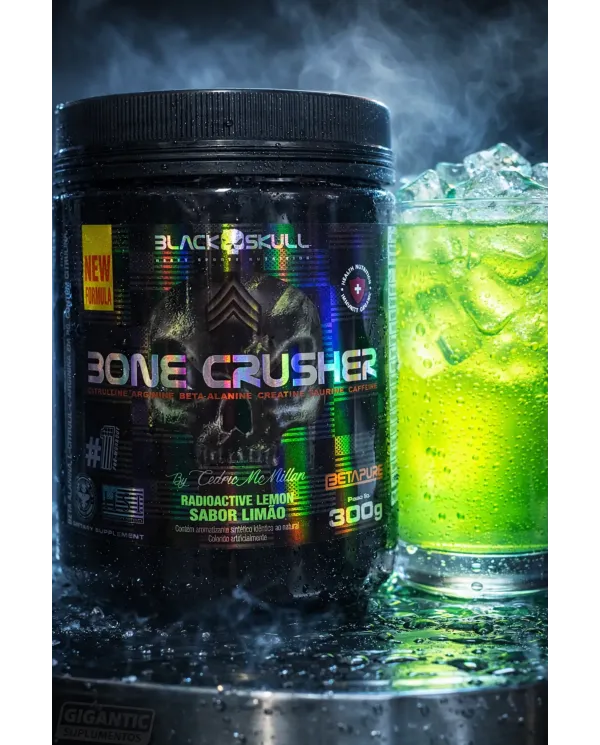 Pré Treino Bone Crusher Black Skull 300g Com Creatina Beta Alanina Taurina Cafeína