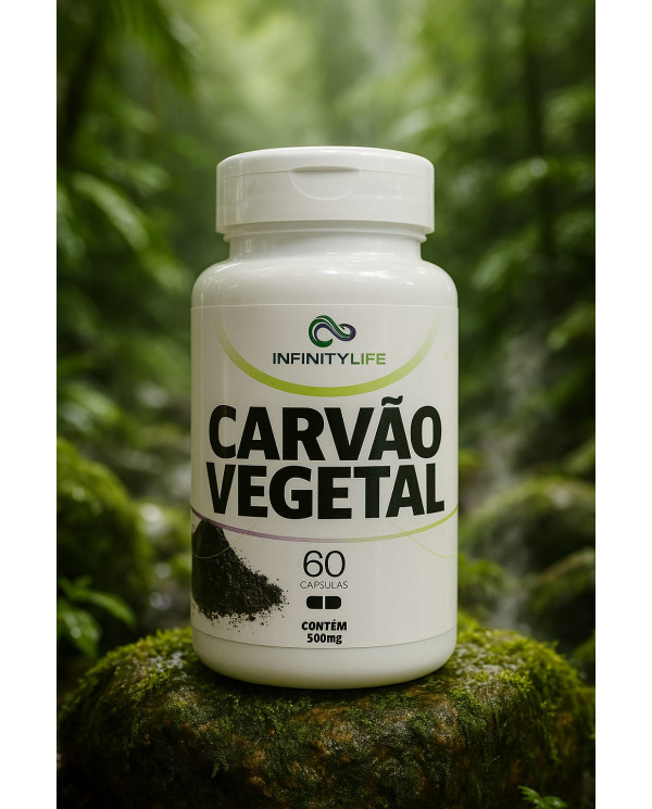 Carvão Vegetal Infinity Life 500mg com 60 Cápsulas – Suplemento Natural Detox