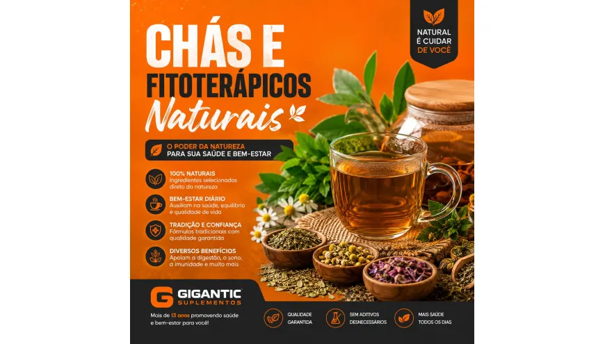 Comprar Chás e Fitoterápicos — Gigantic Suplementos Variedade de chás e fitoterápicos naturais em diferentes apresentações para bem-estar e saúde