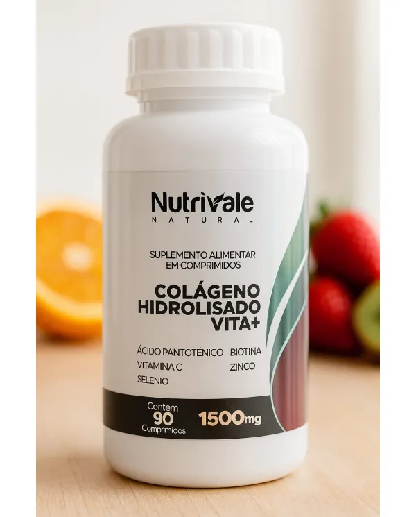 Colágeno Hidrolisado Vita+ Nutrivale 1500mg 90 Comprimidos com Vitaminas e Minerais