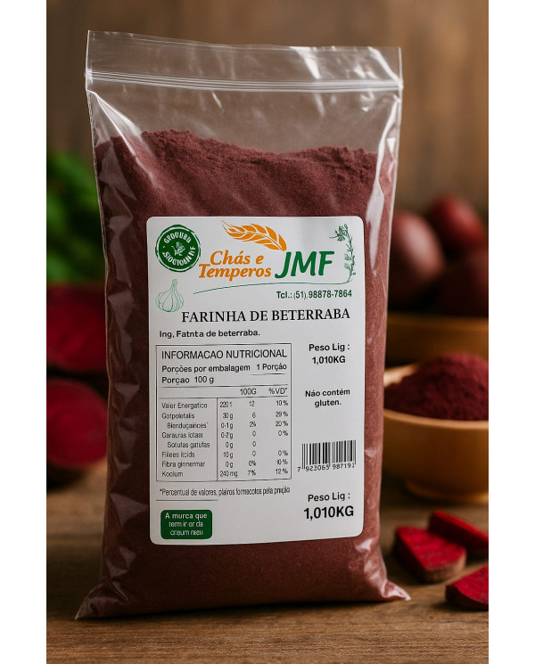 Farinha de Beterraba JMF 1,01kg – Sem Glúten, Rica em Fibras e Natural