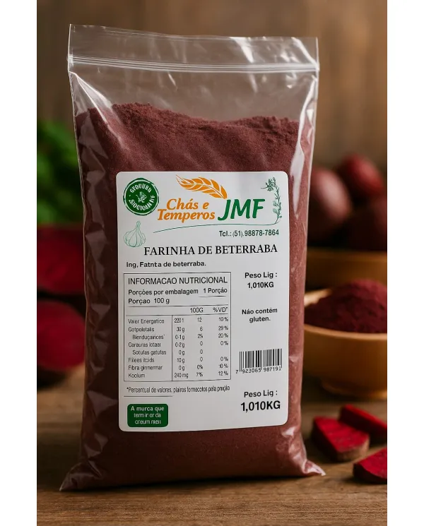 Farinha de Beterraba JMF 1,01kg – Sem Glúten, Rica em Fibras e Natural