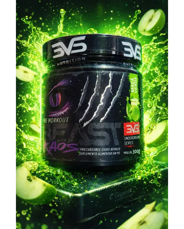 Pré Treino Beast Kaos 300g 3VS Nutrition Óxido Nítrico Energia Foco Desempenho