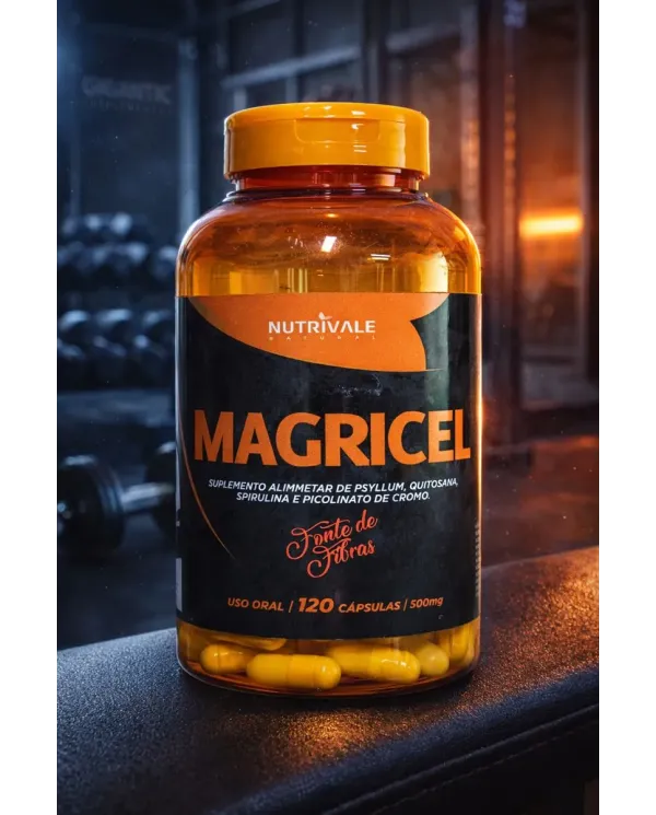 Magricel Nutrivale Natural 120 Cápsulas – Suplemento Alimentar Fonte de Fibras com Psyllium, Quitosana, Spirulina e Cromo