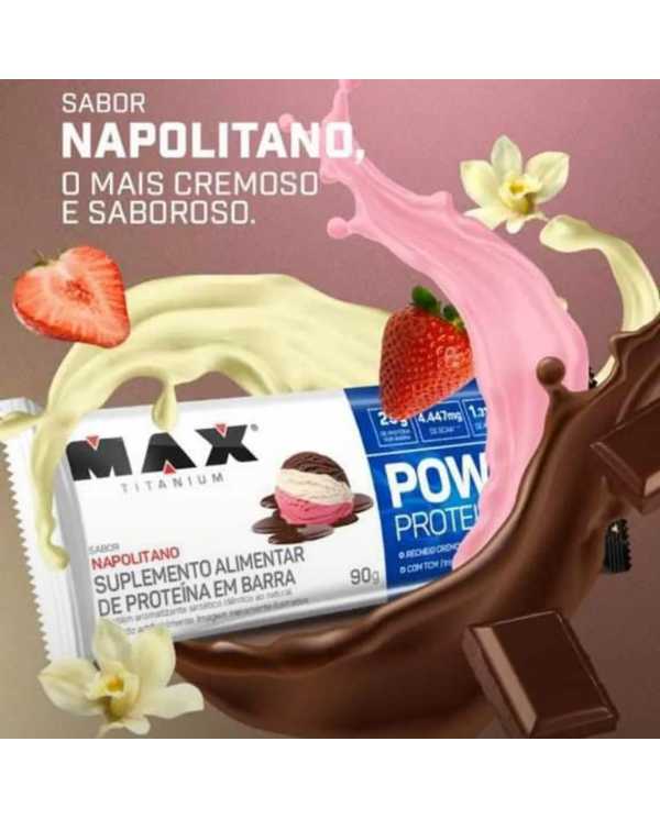 Power Protein Bar caixa 8 unidades 90g cada - Max Titanium