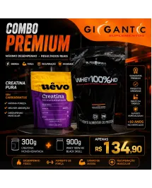 Combo Premium — Creatina Monohidratada Uêvo 300g + Whey 100% HD Black Skull 900g