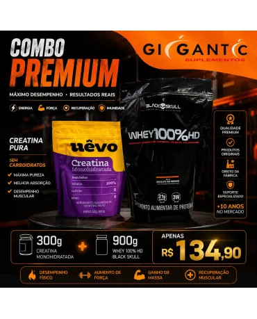 Combo Premium — Creatina Monohidratada Uêvo 300g + Whey 100% HD Black Skull 900g