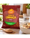 Farinha de Linhaça Marrom Integral Geração Saúde 250g pacote na bancada - foto 3 de 5