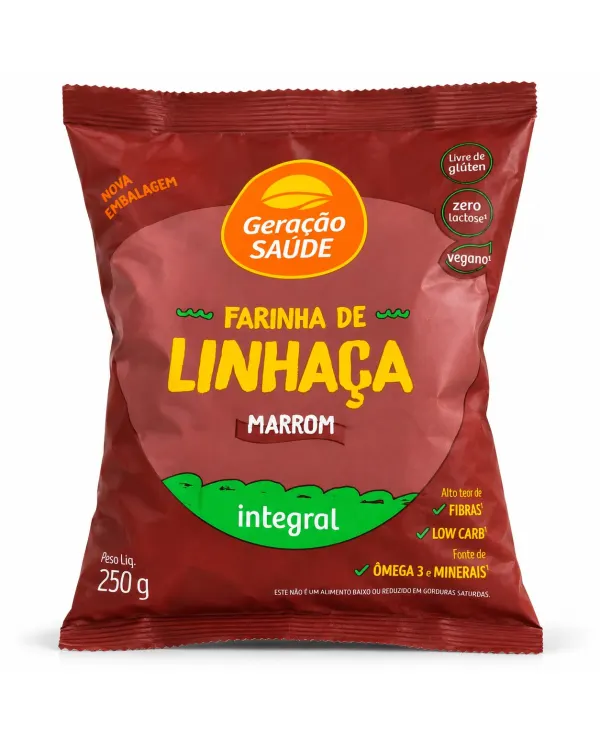 Farinha de Linhaça Marrom Integral Geração Saúde 250g pacote na bancada