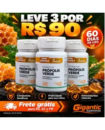 Kit 3 Potes Extrato de Própolis Verde Tiaraju 75mg 60 Cápsulas Softgel
