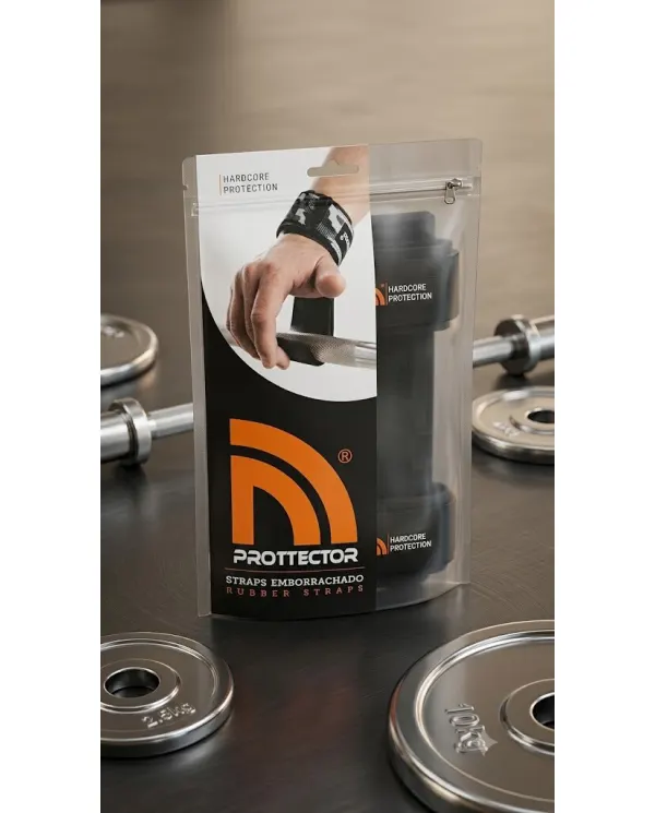 Prottector Straps Emborrachado Rubber Straps Preto Hardcore Protection — par de straps com grip T.P.E. para musculação