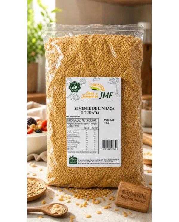 Semente de Linhaça Dourada 1kg JMF Não Contém Glúten Fonte de Fibras