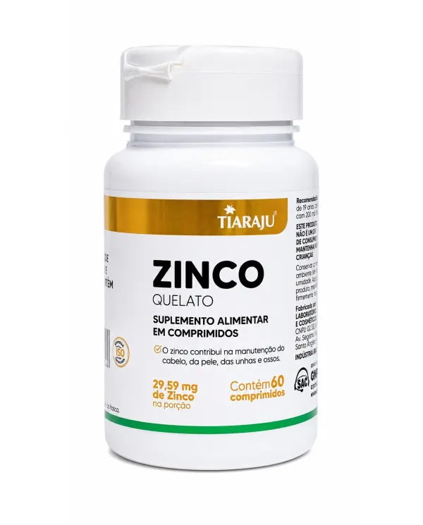 Zinco Quelato 29,59mg 60 Comprimidos - Tiaraju