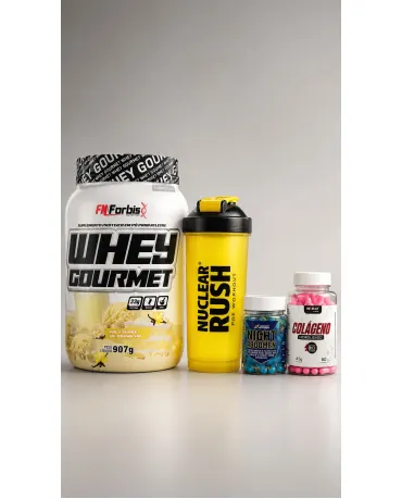 Combo Whey Gourmet + Night Abdomen + Colágeno + Coqueteleira