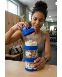 Porta Suplementos e Cápsulas Multi Uso 3 Compartimentos BPA Free Azul — organizador empilhável para academia e viagem