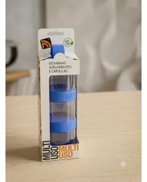 Porta Suplementos e Cápsulas Multi Uso 3 Compartimentos BPA Free Azul
