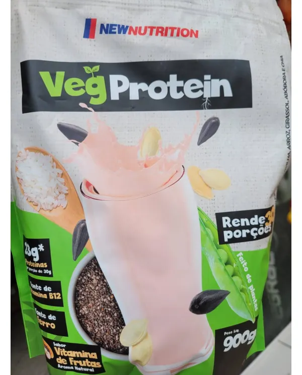 Veg Protein Chocolate 900g New Nutrition | Proteína Vegetal com B12 e Ferro