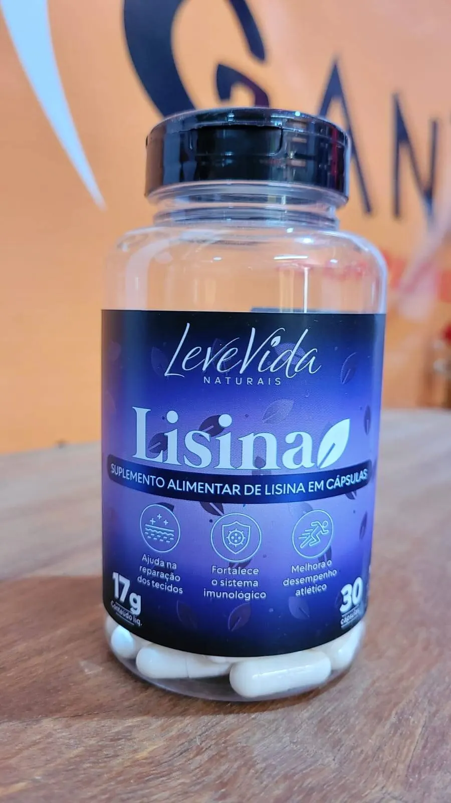 Lisina 500mg LeveVida – Suplemento Alimentar 30 Cápsulas Sem Glúten e Lactose