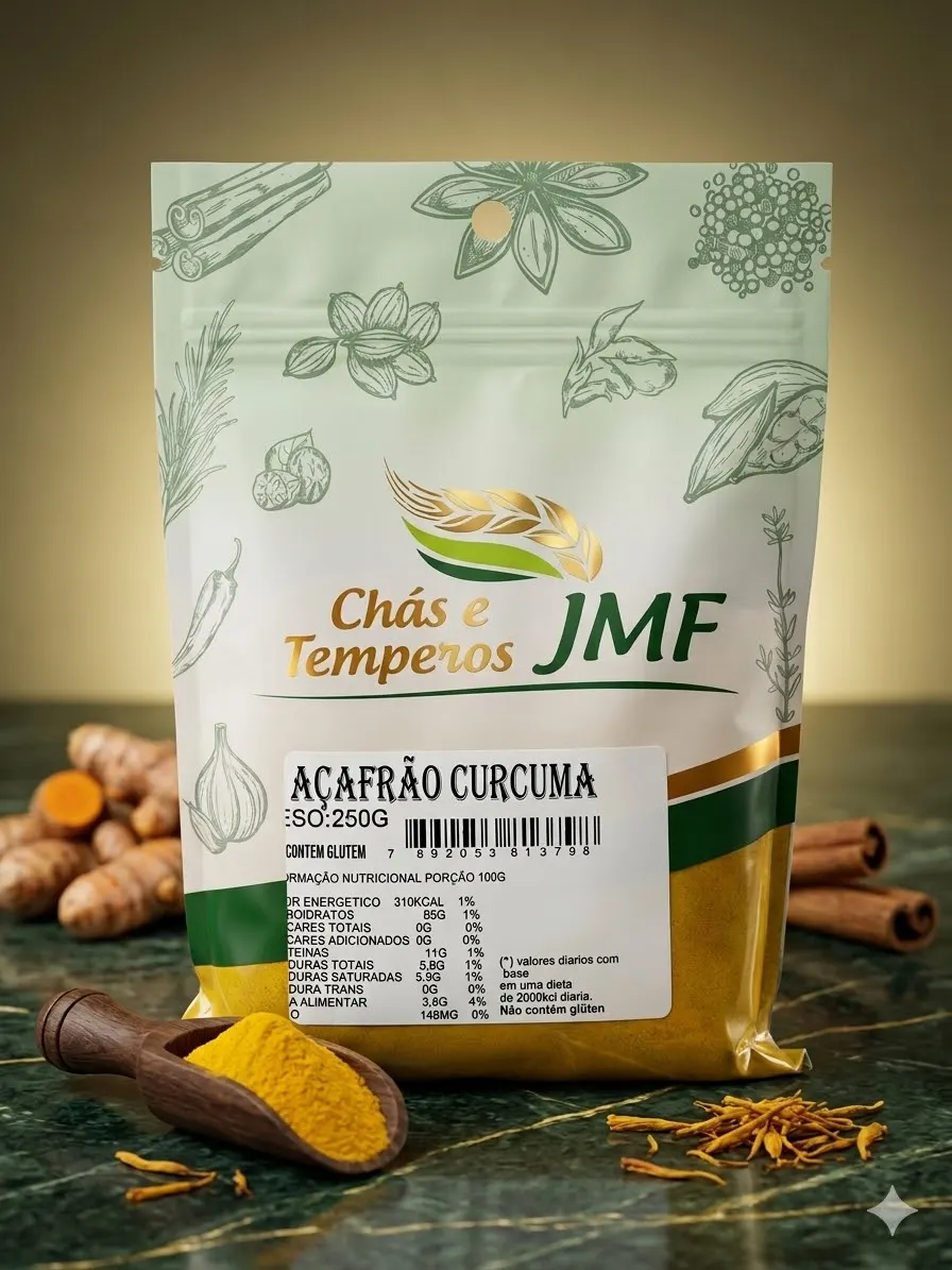 Açafrão Cúrcuma em Pó 250g Chás e Temperos JMF Sem Glúten