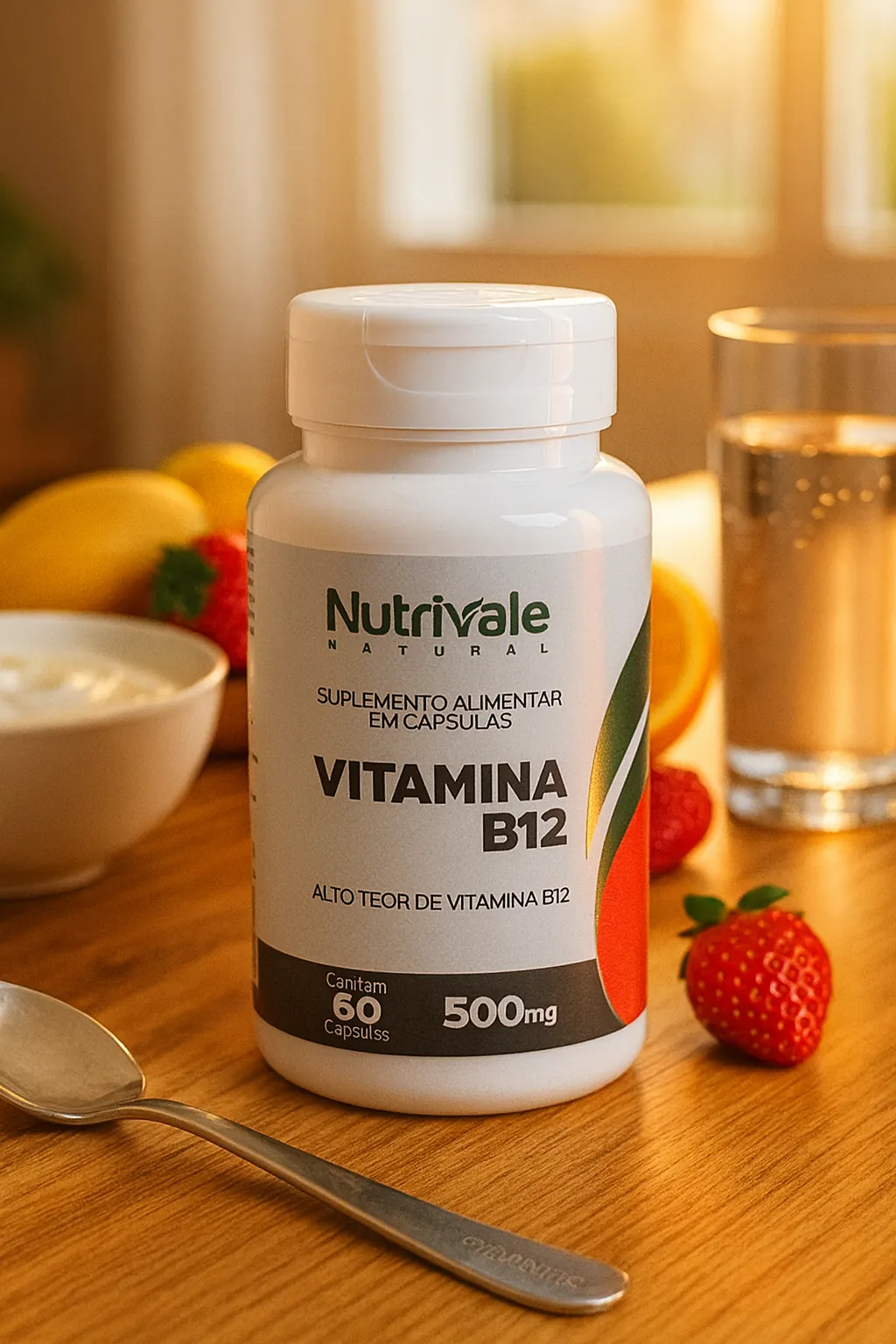 Vitamina B12 500mg 60 Cápsulas Nutrivale Natural – Suplemento Alimentar