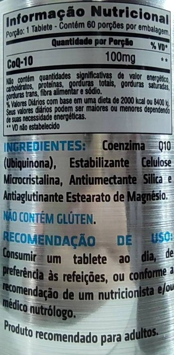Tabela nutricional CoQ10 100mg Performance